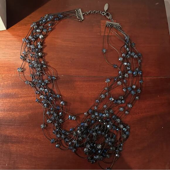 Chico’s Beaded Necklace Gray Blue Long Multi Strand Statement Beads Coastal 43" - Picture 4 of 15